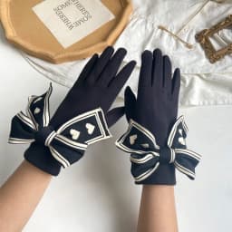 Korean Love Knitted Bow Cold Proof Full Finger Touch Screen Gloves For Women's Winter Plus Velvet Thicken Windproof Driving Warm