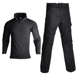 Men's Tactical Combat Uniform Set Black Military Frog Suit Long Sleeve Shirt Cargo Pants for Airsoft Hunting Training