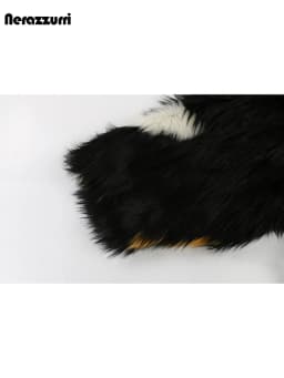 Nerazzurri Winter Extra Long Thick Warm Colorful Soft Hairy Fluffy Faux Fox Fur Coat Women Sashes Luxury European Fashion 2023