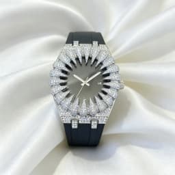 MISSFOX New Design Iced Diamond Watch Men Automatic Date Fashion Waterproof Quartz Clocks Hip Hop Gold Jewelry Wristwatch Gift