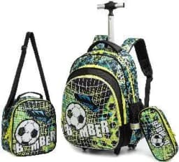 Bunnyfly Boys Rolling Backpack with Lunch Bag And Pencil Case - Wheeled Travel Trolley School Bag Stylish And Functional for Tra