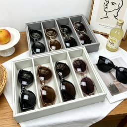 A Multi-Specification Eight-Slot, Six-Slot, Four-Slot Grey and Beige Jewelry and Sunglasses Display, Storage and Organizing Box