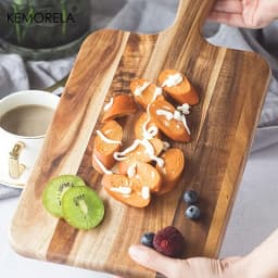 Acacia Wood Cutting Board with Handle - for Cheese Bread Butcher Block for Restaurant Kitchen & Home Use Two Sizes Available