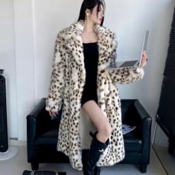 Abrigos Mujer Inviernoo Long Belted Leopard Faux Fox Fur Coat Women Overcoats Ladies Stylish Street Fashion Fluffy Fox Fur Coat