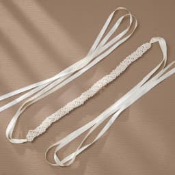 Handmade Pearl Beaded Chain Satin Ribbon Back Tie Wedding Dress Belt Bride Sashes for Wedding Bridesmaids Dress Gown