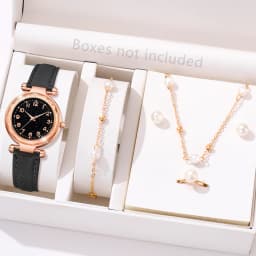 5/6 PCS/Set Red Women's Watch With Minimalist Elements Dial Quartz Watch Latex Strap Cherry Elements Jewelry Set Girl's Gift