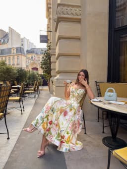 2026 Women's Boho Floral Print Halter Neck Maxi Dress Corset Bustier Pink Trim A-Line Flowy Summer Vacation Beach Dress
