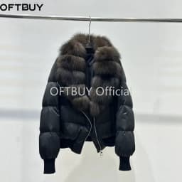 OFTBUY Winter Removable Real Fox Fur Collar Luxury Women Duck Down Jacket Glossy Short Puffer Coat Zipper Warm Fashion Outerwear