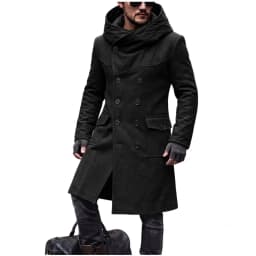 Men Hooded Wool Blends Trench Coat Double Breasted Mid Length Overcoat Work Casual Thick Warm Jacket Pockets Autumn Winter 2026
