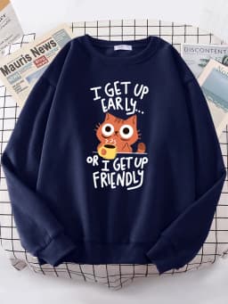I Get Up Are Lazy Cute Cat Women Hoodies Harajuku Crewneck Hoodie Fashion Oversize Hoody Casual Comfortable Female Tracksuit