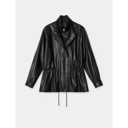 Women's Spring/Autumn Blouse Outerwear Jacket Faux Leather Jacket Double Collar Pleated Fitted Waist Retro Mid-Length Loose Fit