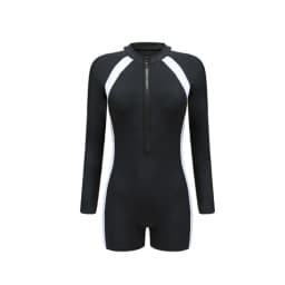 Quick-Dry One Piece Swimsuit Black And White Patchwork Professional Grade Long Sleeve Swimsuit Slimming Design Bodysuit Cut