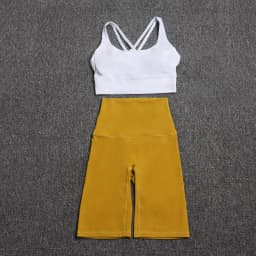Nylon Yoga Set Gym Two Piece Sets Womens Bra Top Women Cycling Shorts Sport Fitness Sportswear 45 Colors Womens Clothing