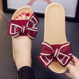 Mntrerm Large Bow Home Slippers Indoor Non-Slip Home Slippers Soft Bottom Viscose Linen Sandals And Slippers