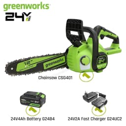 Greenworks 24V 12" Brushless Cordless Compact Chainsaw Great For Storm Clean-Up, Pruning, and Firewood / 125+ Compatible Tools