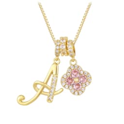 Women's A-Z Initial Letter Pendant Necklace Snake Chain Initial Alphabet CZ Pink Heart Necklace Adjustable Size Hypoallergenic