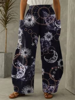 Galaxy Moon Stars Full Length Wide Leg Pants Printed Thin Hipster Fashion Trousers Summer Streetwear Sweatpants Women Clothing