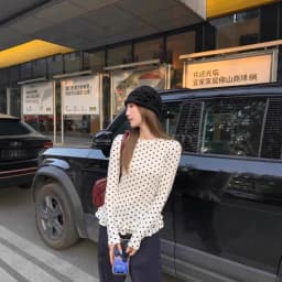 Sweet style white polka dot long sleeve spring and autumn ruffle bottoming shirt for girls