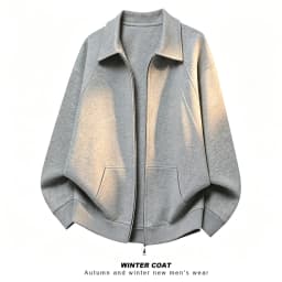 Men's Casual Double Head Zipper Sweatshirt Solid Color Turn-down Collar Loose Fit Autumn 360gsm Comfortable Sweatshirt