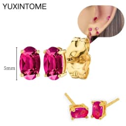 925 Silver Ear Needle Rose Red Hoop Earrings For Women Exquisite Water Drop/Flower/Heart Crystal Piercing Huggie Earring Jewelry