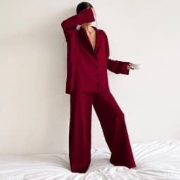 Two Pieces Women Pajama Sets Single Breasted Blouses Lounge Full Sleeve Spliced Straight Pants Casual Solid Lady Sleepwear