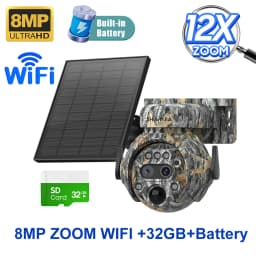 SHIWOJIA 4K 8MP WIFI Solar Powered Camera 4G SIM 12X ZOOM Outdoor 360° View Animal Monitoring Solar Battery Hunting PTZ Cameras