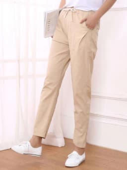 JMPRS 100% Cotton Linen Women Pants Summer Drawstring Ankle-Length Pants Elastic Waist Thin Solid Korean Fashion Ladies Trousers