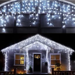 Outdoor Solar Icicle Lights Cool White Christmas Light with 8 LIghting Modes for Eves House Roof Holiday Wedding Decorations