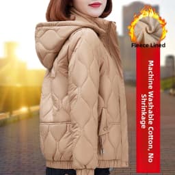 Women's Short down Cotton Jacket Warmth Outerwear Winter Coat plus Size Fluffy Coat Slimming Thickened Long Sleeve Zipper