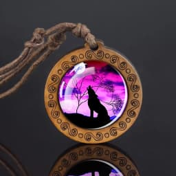 Wolf Glass Dome Necklace Men Vintage Wolf Head Wood Pendant Rope Chain Necklace Retro Jewelry