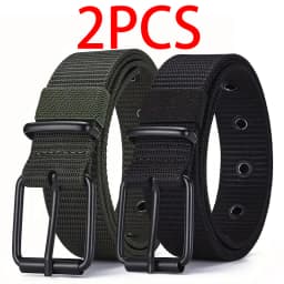 2pcs Men's casual canvas belt, golf belt, durable outdoor sports pants belt, jeans belt, suitable for daily leisure and sports