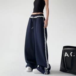 Black Design Spring New Women's Sweatpants Comfortable Wide Leg Sports Casual Pants Lace Drapey Loose Fit Organic Cotton
