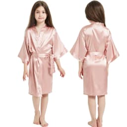 Kids Satin Black Kimono Robe Solid Girl Peacock Bath Robes for Wedding Spa Party Gifts Bridal Lingerie Sleepwear Bathrobe