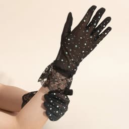Women Sexy Lace Wrist Mesh Flash Diamond Thin Transparent Short Gloves Club Nightclub Party Cosplay Performance Accessories