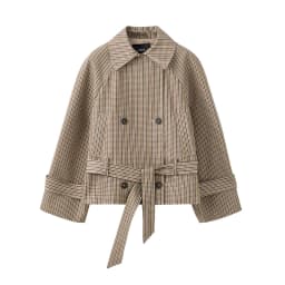 Plaid Windbreaker Grid Jacket Lapel Collar Double Breasted Trench Woman Coat Waist Tie Belt Long Sleeve Short Top Casual Clothes