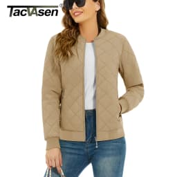 TACVASEN Womens Diamond Quilted Bomber Jacket Ribbed Baseball Collar Zip Up Coat Windproof Lightweight Padded Casual Outerwear