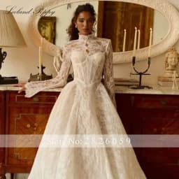 Lceland Poppy Customized Strapless A Line Lace Wedding Dresses Floor Length Illusion Bridal Gowns with Lace Jacket