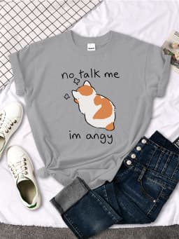 No Talk Me Cute Angy Cat T-Shirt Woman Solid Tops Women Harajuku Style Casual Tees Oversize Soft Female Short Sleeve