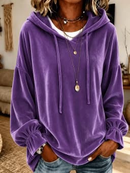 Hooded Hoodie No Pattern Irregular Fit Casual with Hooded Sweatshirt Japanese Korean Casual Regular Length Pullover Women Hoodie