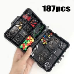 187/263 pcs Fishing Tools Accessories Kit Jig Hooks Fishing Sinker Weights Swivels Snaps Connectors with Fishing Tackle Lure Box