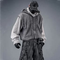 Washed Distressed Fake Two Piece Patchwork Punk Vintage Hoodies Man Techwear Gothic Zip Up Hoodie Street Wear