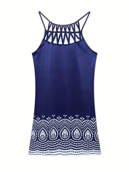2026 New Spring and Summer National Wind Positioning Printing Mesh Belt Sleeveless Casual Dress