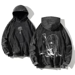Anime Hunter X Hunter Killua Print Washed Hooded Men Manga Vintage Hoodies Oversized Cotton Sweatshirt Harajuku Male Streetwear