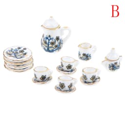 1Set 1:12 Miniature Porcelain Tea Cup Set Chintz Flower Tableware Kitchen