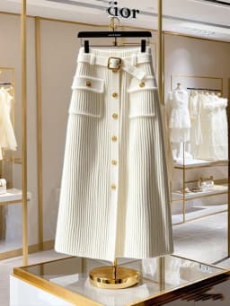Elegant Office Lady High Waist Wrapped Knitted Skirts Autumn New Fashion Single Breasted Slim Temperam Wool Midi Skirt
