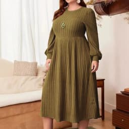 Plus Size Women's Autumn Winter Dresses Casual Solid Color O-Neck Long Sleeve Maxi Dress 5XL Big Sizes Women's Rib Knitted Dress