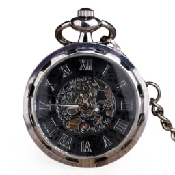 Cool Skeletonized Black/Silver Mechanical Pocket Watch with Transparent for Men Women Vintage Steampunk pocket watch mechanical