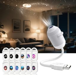 2 in 1 Galaxy Projector Night Light HD Starry Sky Projector Lamp USB Mini Star Lights Car Home Atmosphere Decor with Multi Films