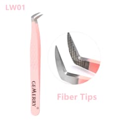 GEMERRY 1 PC Eyelash Tweezers With Fiber Tips Pink Professional Steel High Precision for Volume Fans Lashes Extensions Makeup