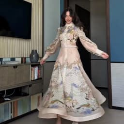 Printed Women's Maxi Dresses O-neck Big Swing Oversized Dress Irregular Hem Dresses Bohemian Female Robes Loose Partywear New